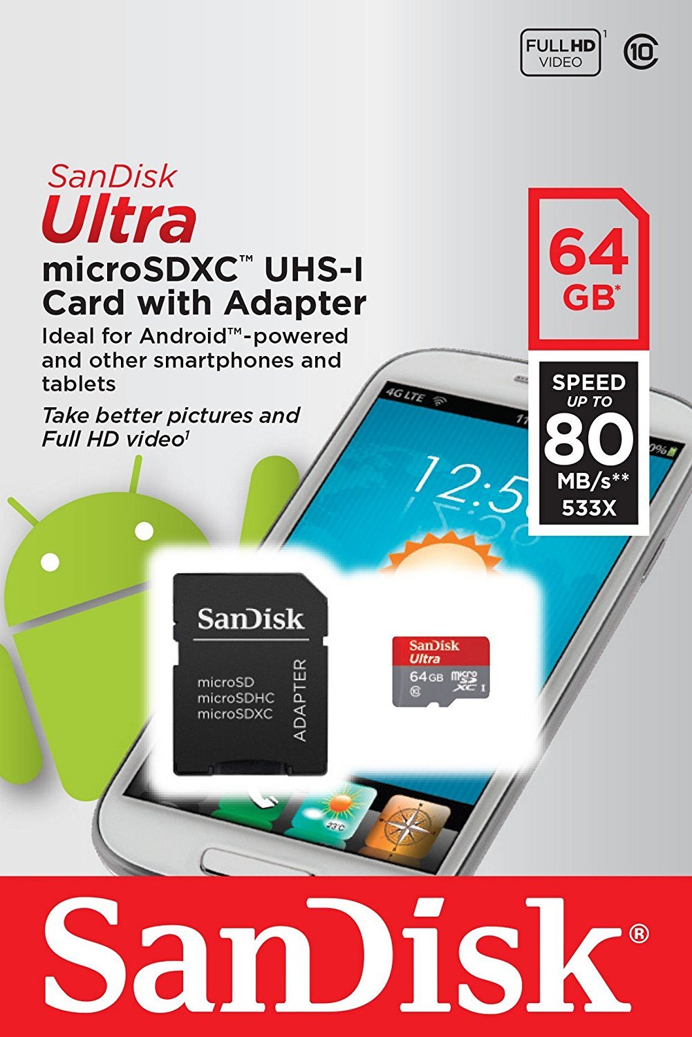 64GB MSD SANDISK CLASS 10 WITH ADAPTER 80
