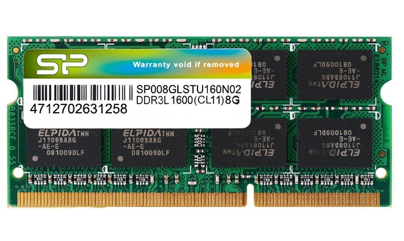 Silicon Power 8GB DDR3 PC3L-12800 1600MHz 204-Pin Laptop Memory Model SP008GLSTU160N02