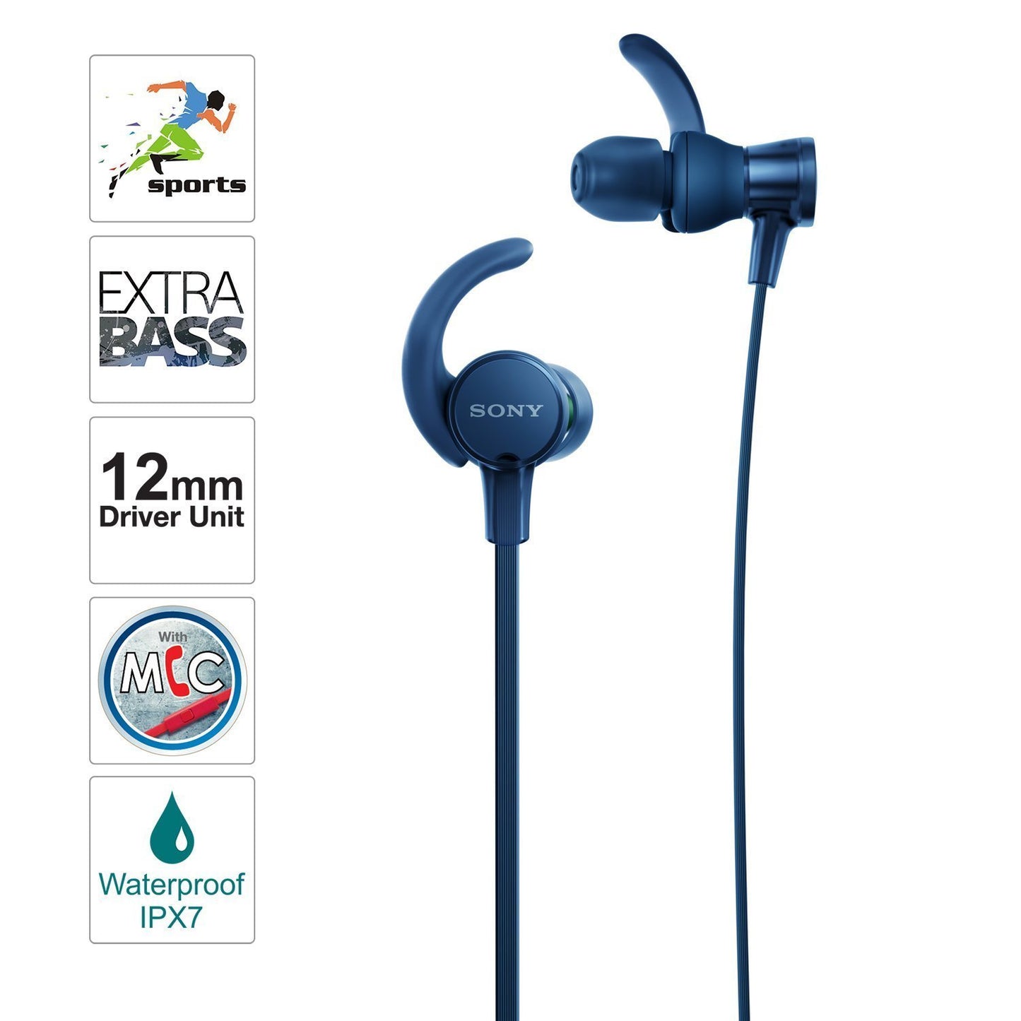 SONY MDR-XB510AS In-Ear Sports Headphones with Mic (Blue)