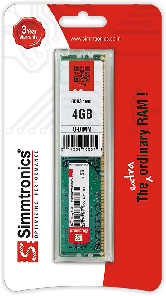 SIMMTRONICS 4GB DDR3 1600 Mhz RAM for Desktop Computer/PC