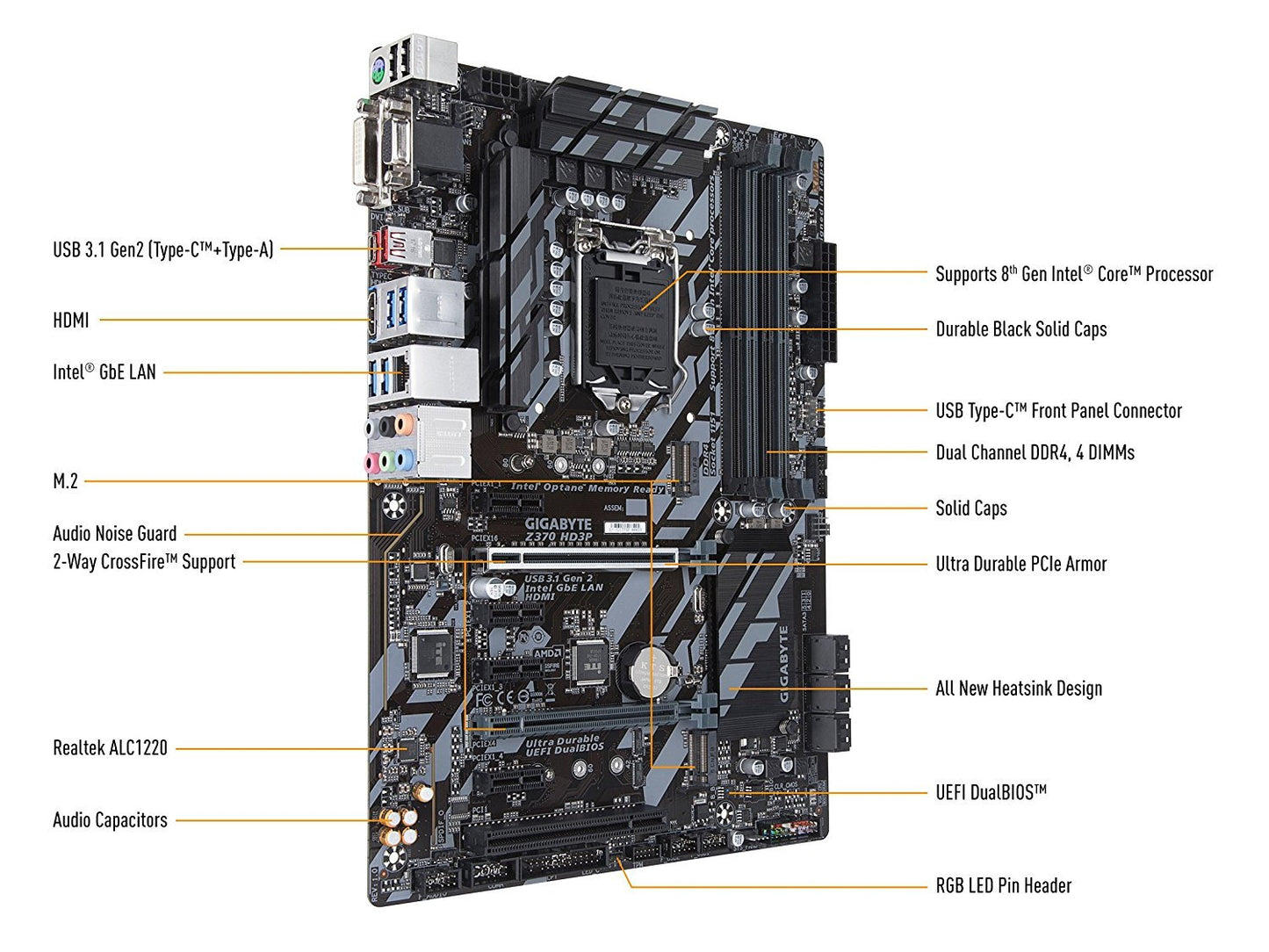 GIGABYTE Z370 HD3P LGA1151 Intel Compatible Motherboard for Desktop Computer/PC